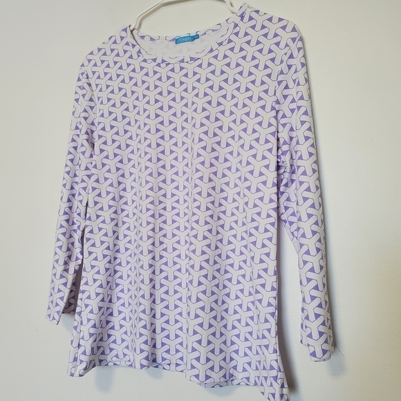J McLaughlin Purple and White Print Top - Picture 1 of 9